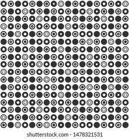 Seamless abstract pattern of circles and dots on white. Decorative wallpaper, good for printing. Vector illustration. Black and white ornament