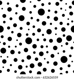 Seamless abstract pattern of circles and dots on white. Decorative wallpaper, good for printing. Vector illustration. Black and white