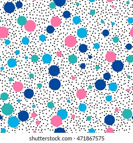 Seamless abstract pattern with circles. Memphis style, 80th. Decorative background