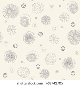 seamless abstract pattern with circles on a light background . Line art, silhouette hand drawn art. Vector illustration.
