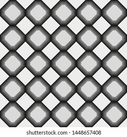 Seamless abstract pattern of circles and rhombuses on a white background.