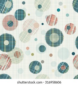 Seamless abstract pattern of circles. Vector illustration. The circles and the background made with a texture of canvas, fabric, material.
