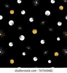 Seamless abstract pattern with circles. Vector illustration. Black, Gold and White Polka Dot