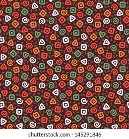 Seamless abstract pattern with color hand drawn elements. Vector illustration