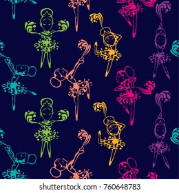 Seamless abstract pattern with colorful ballerinas on a background background. pattern for textiles, fabrics, clothes, wrapping paper, t-shirts, web, carrying case, bag, notebook.