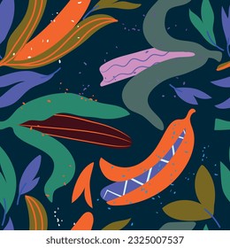  Seamless abstract pattern with colorful banana. Vector illustration.