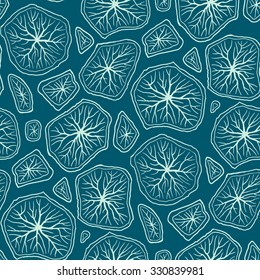 Seamless abstract pattern with colorful blotches. Vector illustration with leaves.