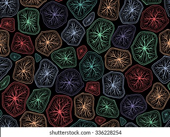 Seamless abstract pattern with colorful blotches. Stylish mosaic texture. Hand drawn linear background with structure of mesh. Can be used for wallpaper, pattern fills, surface textures.