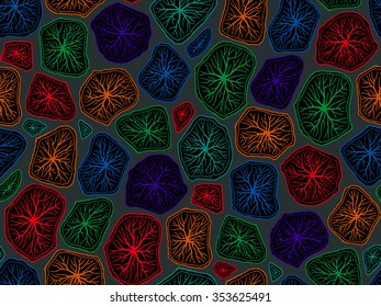 Seamless abstract pattern with colorful blotches. Stylish mosaic texture. Hand drawn linear background with structure of mesh. Can be used for wallpaper, pattern fills, surface textures.