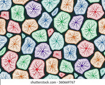 Seamless abstract pattern with colorful blotches. Stylish mosaic texture. Hand drawn linear background with structure of mesh. Can be used for wallpaper, pattern fills, surface textures.