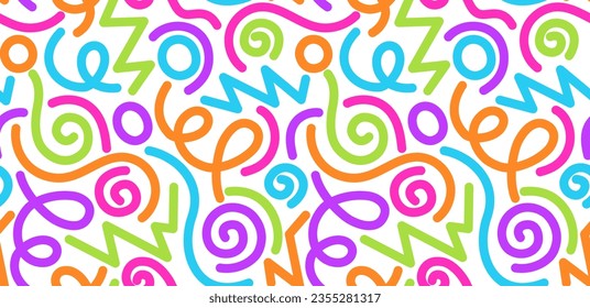 Seamless abstract pattern with colorful doodle elements. Vector background