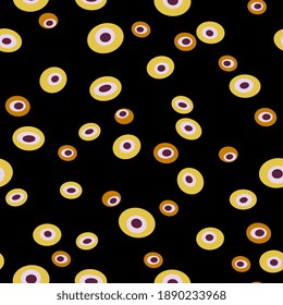 Seamless abstract pattern with colorful ellipses and dots.