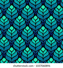 Seamless abstract pattern with colorful flowers. Vector illustration with leaves.