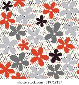 seamless abstract pattern with colorful flowers on mottled  background