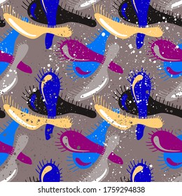 Seamless abstract pattern with colorful hand draw shapes.