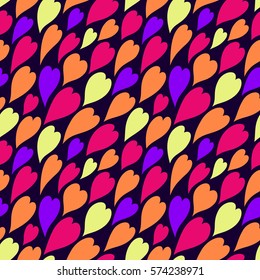 Seamless abstract pattern with colorful hearts. Vector illustration with leaves. Abstract  texture. 