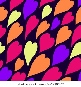 Seamless abstract pattern with colorful hearts. Vector illustration with leaves. Abstract  texture. 
