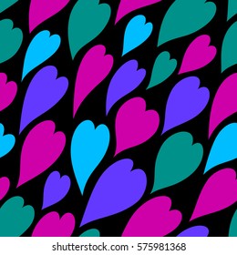 Seamless abstract pattern with colorful hearts. Vector illustration with leaves. Abstract texture. 