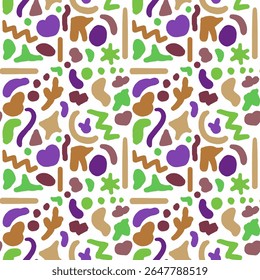 Seamless Abstract Pattern With Colorful Organic Shapes, suitable for modern designs including textiles, wallpapers, packaging, and digital art.