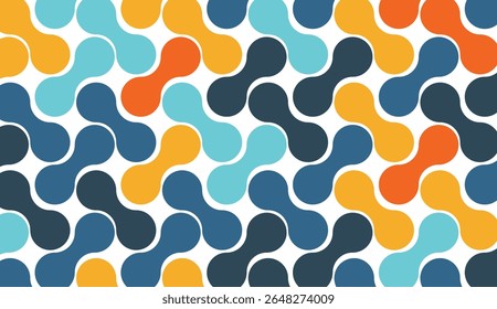 Patrón abstracto sin fisuras con curvas coloridas en forma de cacahuete en tonos naranja, azul, amarillo y verde azulado