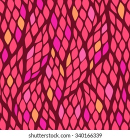 Seamless abstract pattern with colorful rhombuses. Vector illustration with leaves. Diagonal direction pattern.