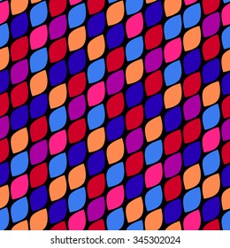 Seamless abstract pattern with colorful rhombuses. Vector illustration with leaves. Diagonal direction pattern.