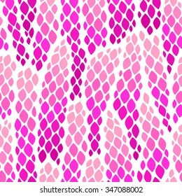 Seamless abstract pattern with colorful rhombuses. Vector illustration with leaves. Snake skin texture.