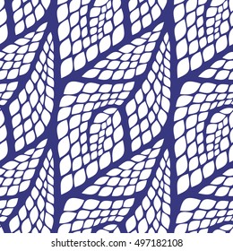 Seamless abstract pattern with colorful rhombuses. Vector illustration with leaves. Reptiles skin texture. 