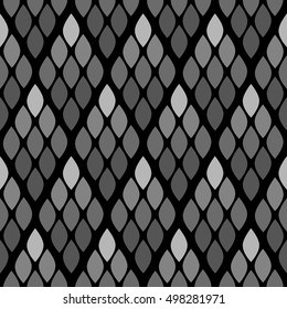 Seamless abstract pattern with colorful rhombuses. Vector illustration with leaves. Reptiles skin texture. 