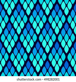 Seamless abstract pattern with colorful rhombuses. Vector illustration with leaves. Reptiles skin texture. 