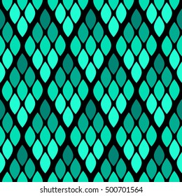 Seamless abstract pattern with colorful rhombuses. Vector illustration with leaves. Reptiles skin texture.
