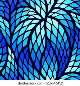 Seamless abstract pattern with colorful rhombuses. Vector illustration with leaves. Reptiles skin texture.