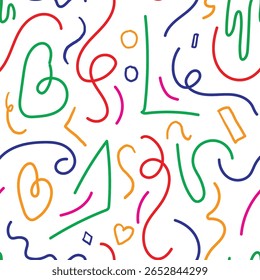 Patrón Abstractas sin fisuras con Formas coloridas y garabatos adecuados para aplicaciones digitales, impresas o textiles.