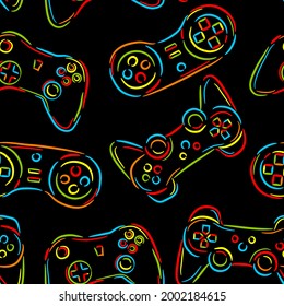 Seamless abstract pattern with colorful silhouettes joystick game. Background for boys.