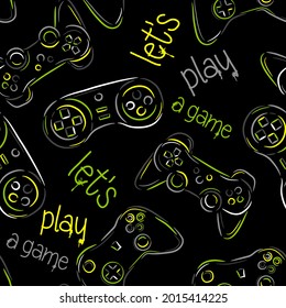 Seamless abstract pattern with colorful silhouettes joystick game. Background for boys.