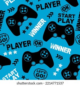 Seamless abstract pattern with colorful silhouettes joystick game. Background for boys.