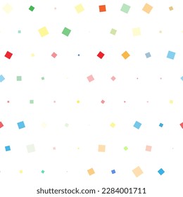 Seamless abstract pattern of colorful squares on white background.