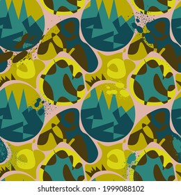 Seamless abstract pattern with colorful unique vector shapes