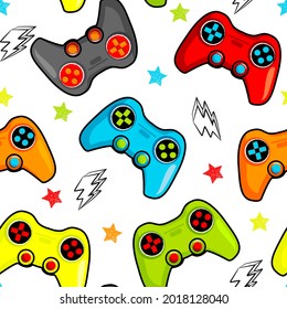 Seamless abstract pattern with colourful joystick game. Cool Background for boys.