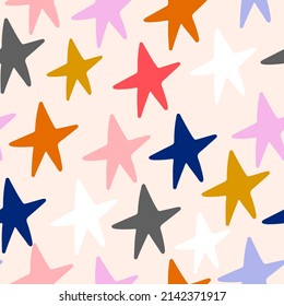 Patrón abstracto sin inconvenientes con estrellas coloridas. Textura creativa para tela, envoltura, textil, papel pintado, ropa. Ilustración del vector