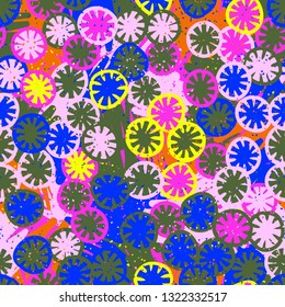 Seamless abstract pattern composed of lemon-like shapes. Easy to edit.
The background consists of stains created brush strokes. Editable.