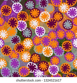 Seamless abstract pattern composed of lemon-like shapes. Easy to edit.
The background consists of large translucent spots. Editable.