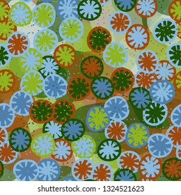 Seamless abstract pattern composed of lemon-like shapes. Easy to edit.
The background consists of large translucent spots. Editable.