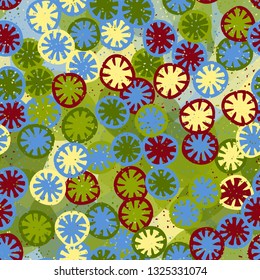 Seamless abstract pattern composed of lemon-like shapes. Easy to edit.
The background consists of large translucent spots. Editable.