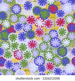 Seamless abstract pattern composed of lemon-like shapes. Easy to edit.
Background consisting of translucent checkered patches.