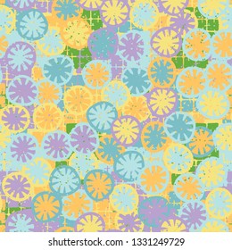 Seamless abstract pattern composed of lemon-like shapes. Easy to edit.
The background consists of checkered patches.