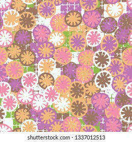 Seamless abstract pattern composed of lemon-like shapes. Easy to edit.
The background consists of checkered patches.