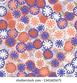 Seamless abstract pattern composed of lemon-like shapes. Easy to edit.
The background consists of translucent angular spots of different colors.