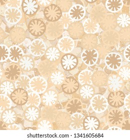 Seamless abstract pattern composed of lemon-like shapes. Easy to edit.
The background consists of translucent angular spots of different colors.