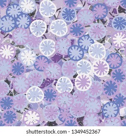 Seamless abstract pattern composed of lemon-like shapes. Easy to edit.
The background consists of translucent angular spots of different colors.